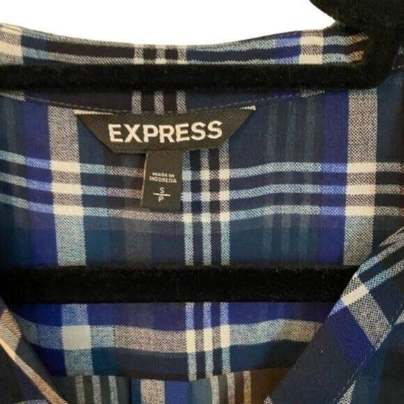 Express Navy Black and White Chiffon Plaid Sheer Top Size Small - Picture 6 of 10
